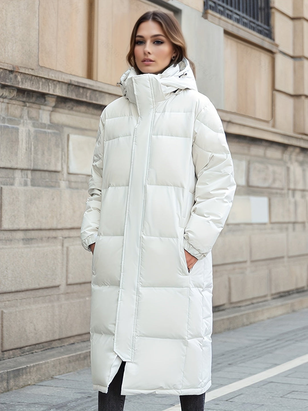 Drune | Stylischer Puffer langer Wintermantel mit Kapuze und Polsterung perfekt für Outdoor-Aktivitäten