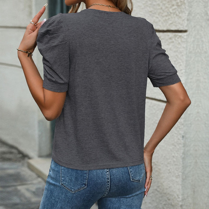 Drune | Solide Farbe Blase Ärmel T-Shirt Frauen