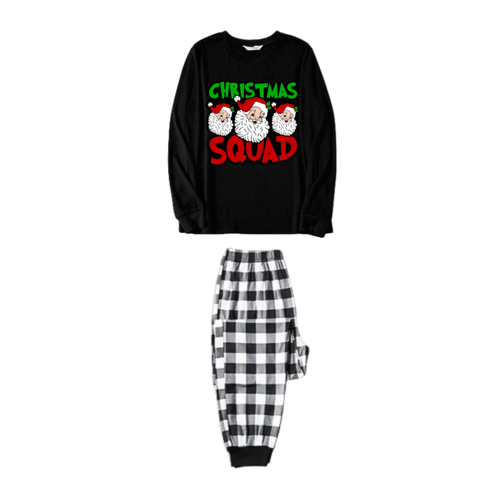 Drune | Paar Schwarz-weiß Kariert Pyjamas "Santa Squad" und Weihnachtsmann Druck