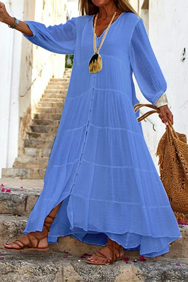 Drune | Seraphina Maxikleid aus Baumwolle mit Knopfleiste und Stufen-Design