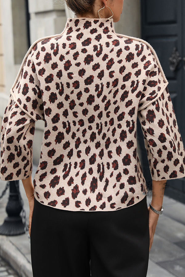 Drune | Cozy knit sweater with leopard print and loose roll neck