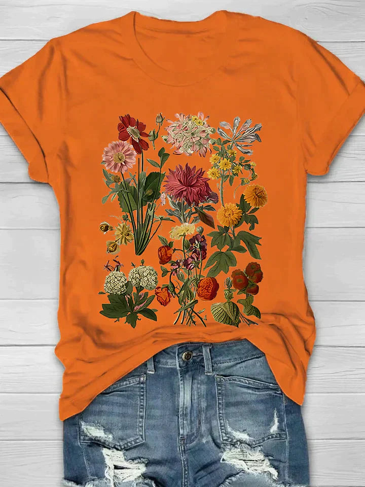 Drune | Weinlese Blumen T-shirt Retro Stil Für Lässige Chic