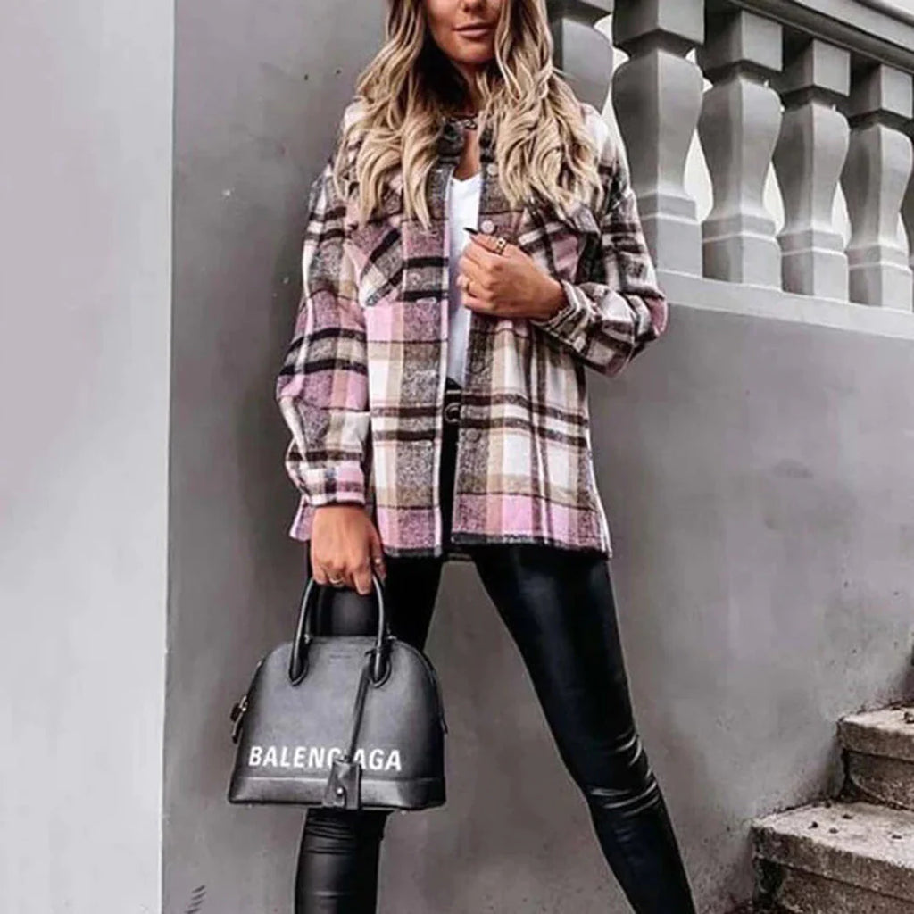 Drune - Damen karierte oversized Jacke für gemütliches Styling