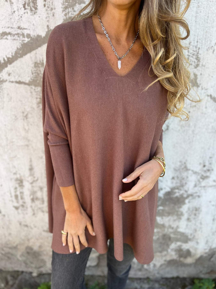 Drune | Pullover - Damen Herbst Oversized Gestrickter V-Ausschnitt Pullover