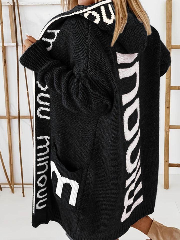 Drune | Gedruckter Kragen Kapuzen Strickjacke Für Damen - Perfekt für entspannte Tage
