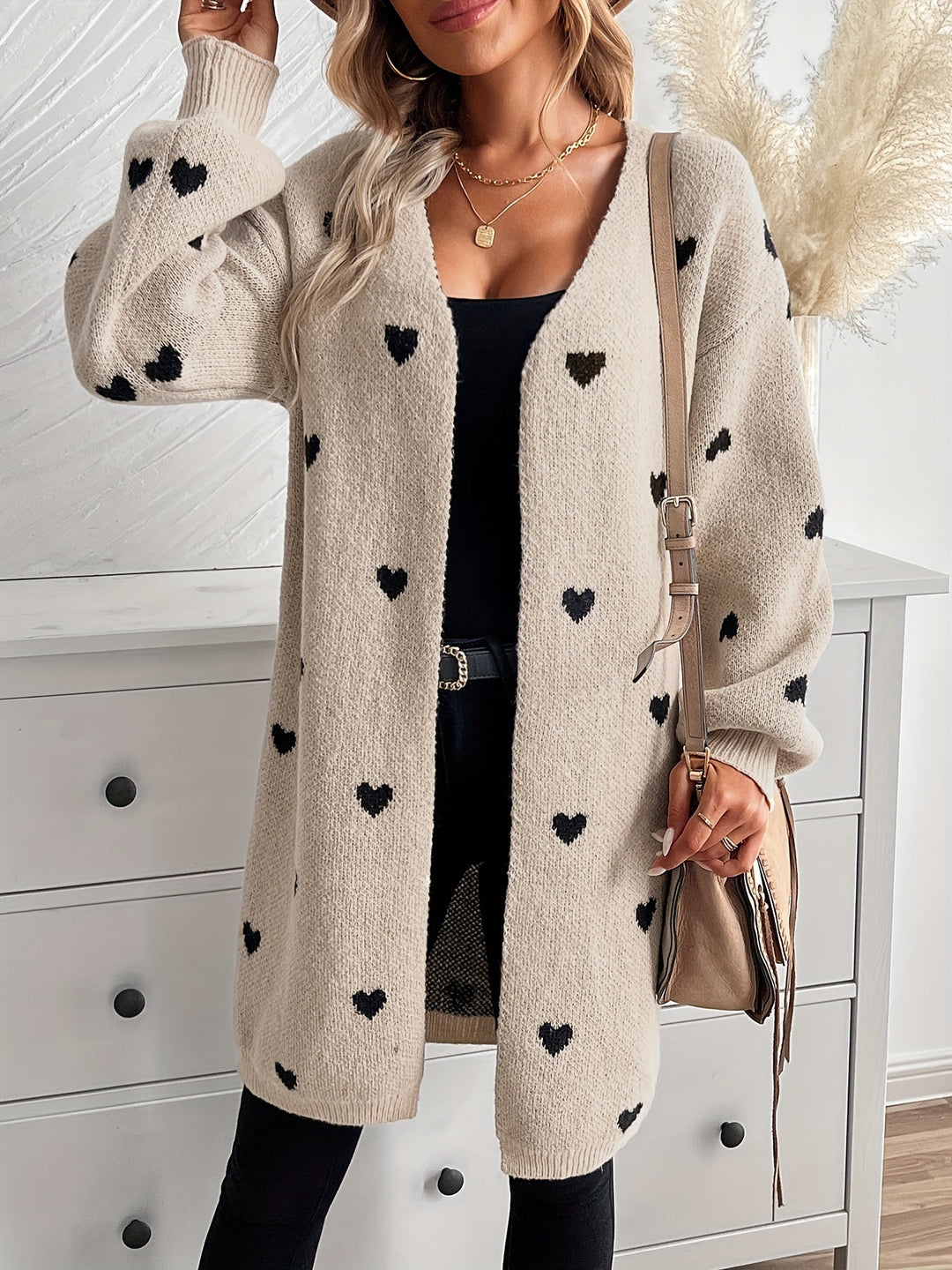 Drune | Herzmuster Lange Länge Wolle Strickjacke Für Damen - Ideal für Winter