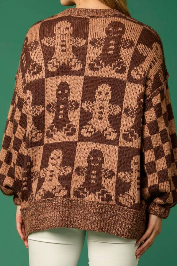 Drune | Weihnachtslebkuchenmann Rundhalsausschnitt Langarm Lockere Strickpullover