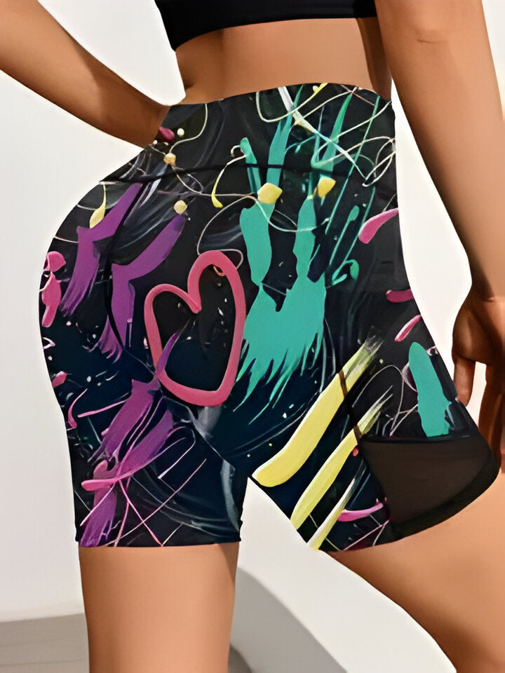 Drune | Damen Sportshorts Mit Hoher Taille Und Marmordruck Und Taschen