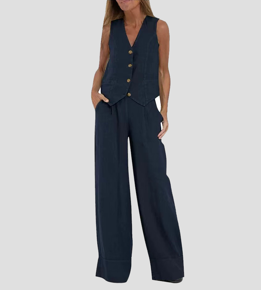 Drune | Knopf-Weste & Weit Geschnittene Hose Set