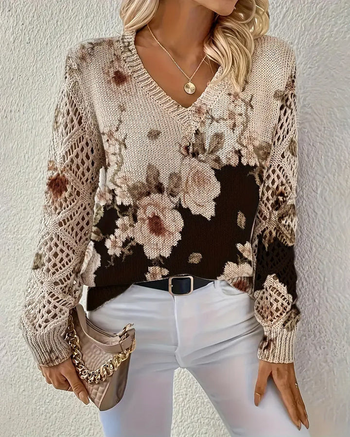 Drune | V-Ausschnitt Blumenprint Lochmuster