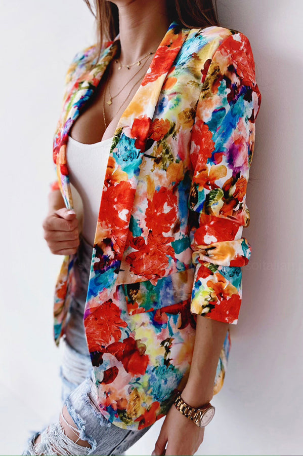 Drune | Freie und Echte Florale Revers Freizeitanzug Blazer