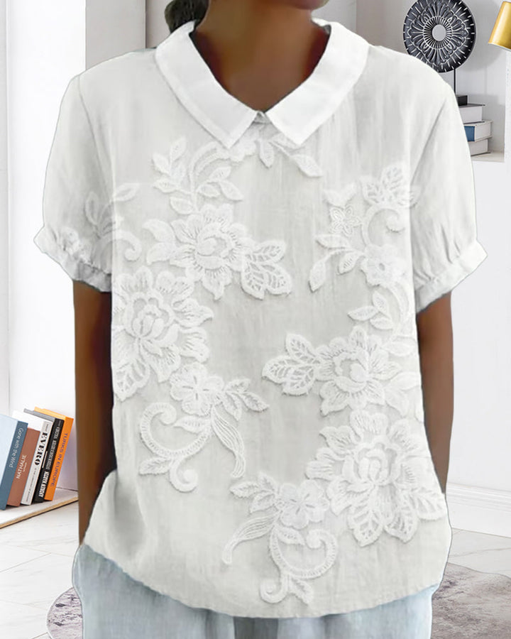 Drune | Bluse mit Revers Druck Einfarbig