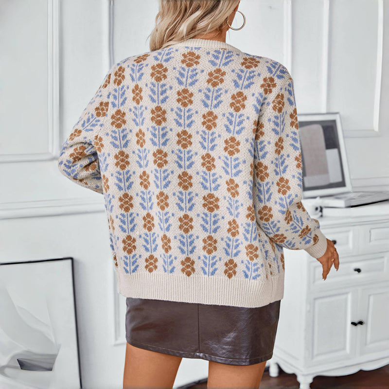 Drune | Blumenstrickjacke mit Feinem Muster