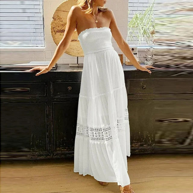 Drune | Sommerliches Off-Shoulder Kleid mit Spitzenverarbeitung