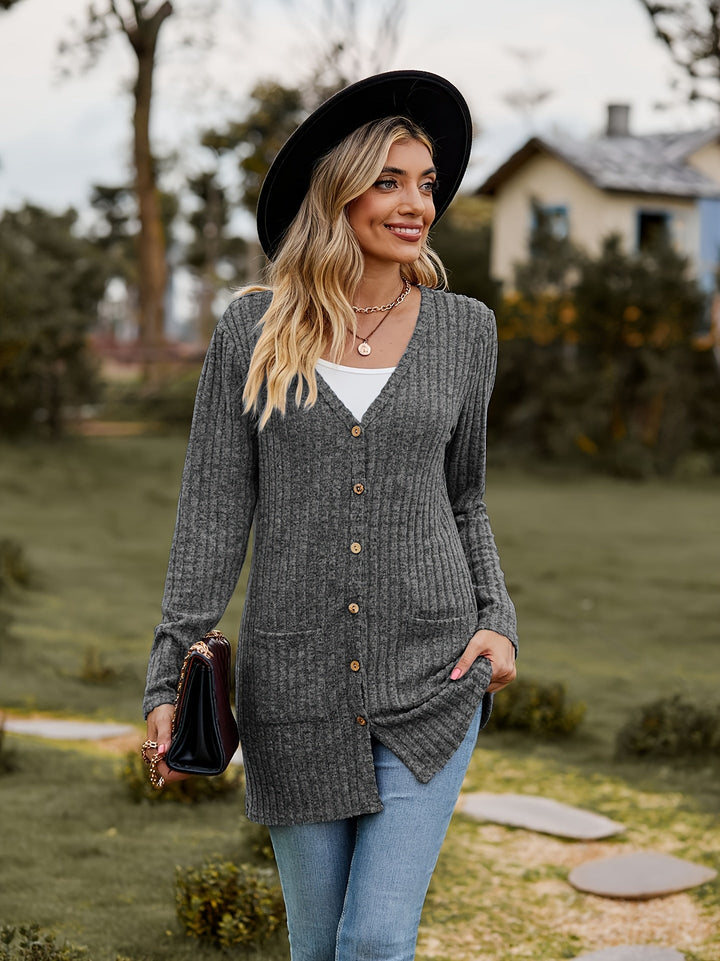 Drune Warmer Gerippter Baumwolle Strickcardigan Für Damen | Perfekt Für Lässige Tage
