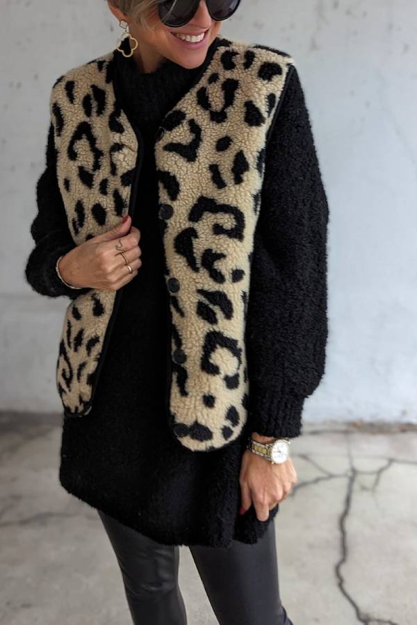 Drune | Leopardenmuster Frontöffnung Lässige Herbst- und Winterweste Jacke