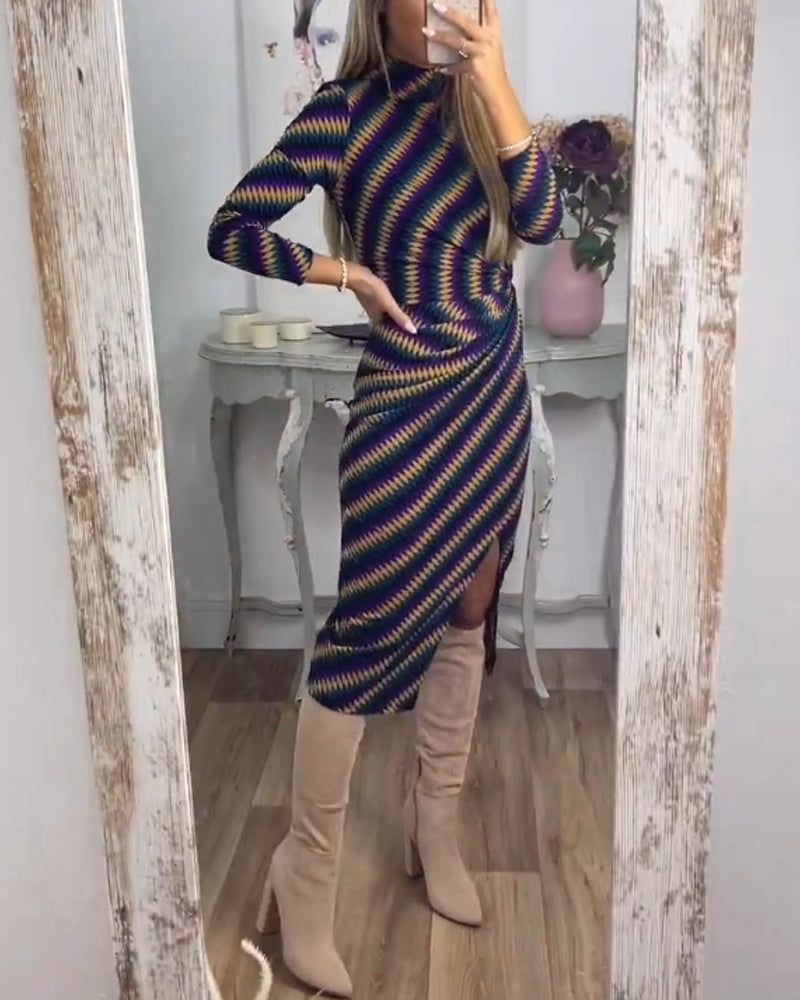 Drune | Kleid mit Streifen und Stehkragen