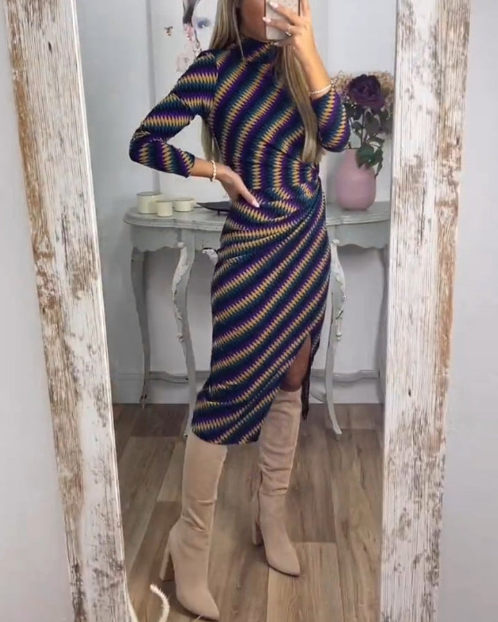 Drune | Kleid mit Streifen und Stehkragen