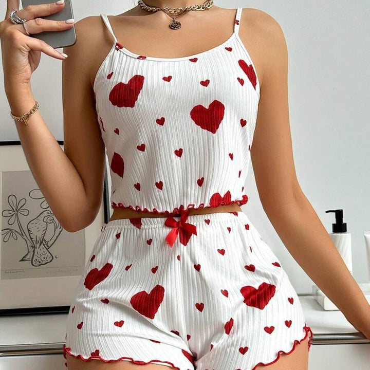 Drune | Liebe Bedruckte Hosenträger Shorts Pyjama Set