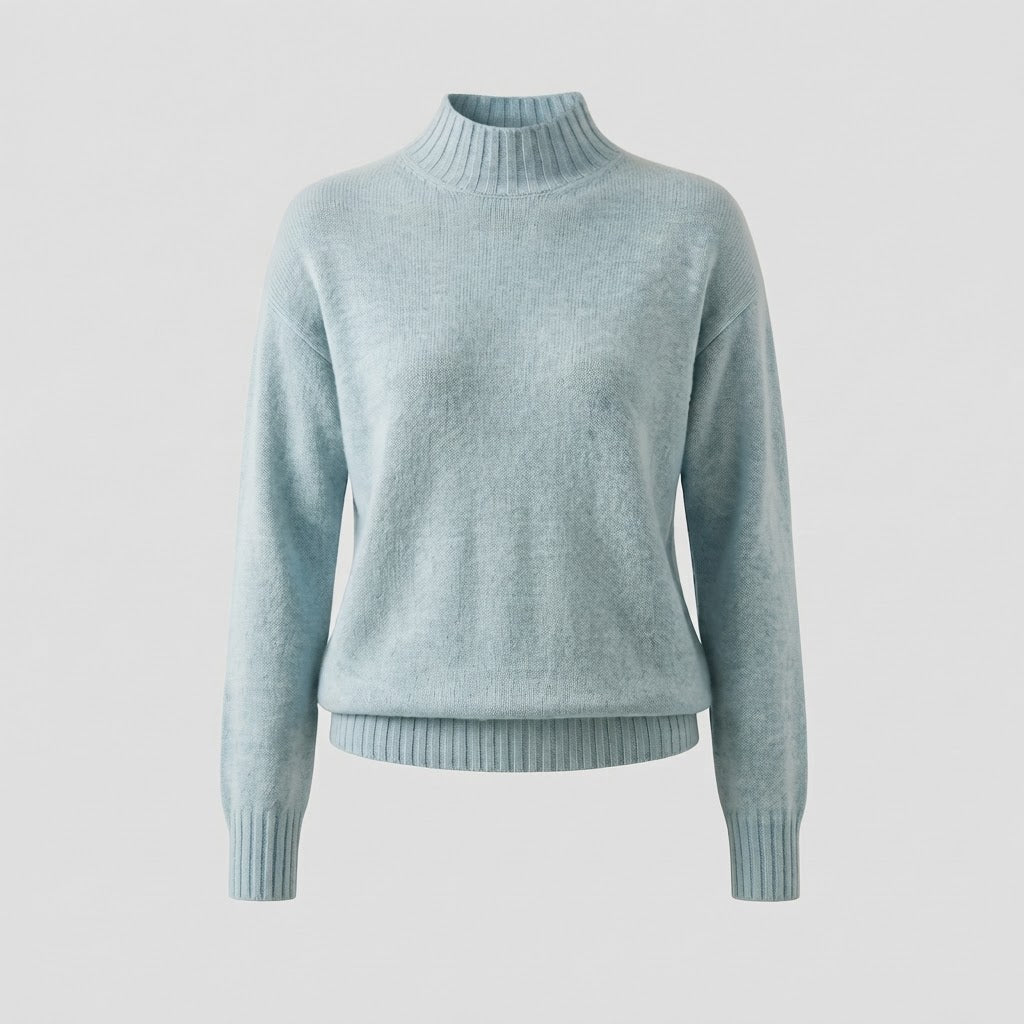Damen Feiner Kaschmir‑Look Stehkragenpullover mit überschnittener Schulter Drune