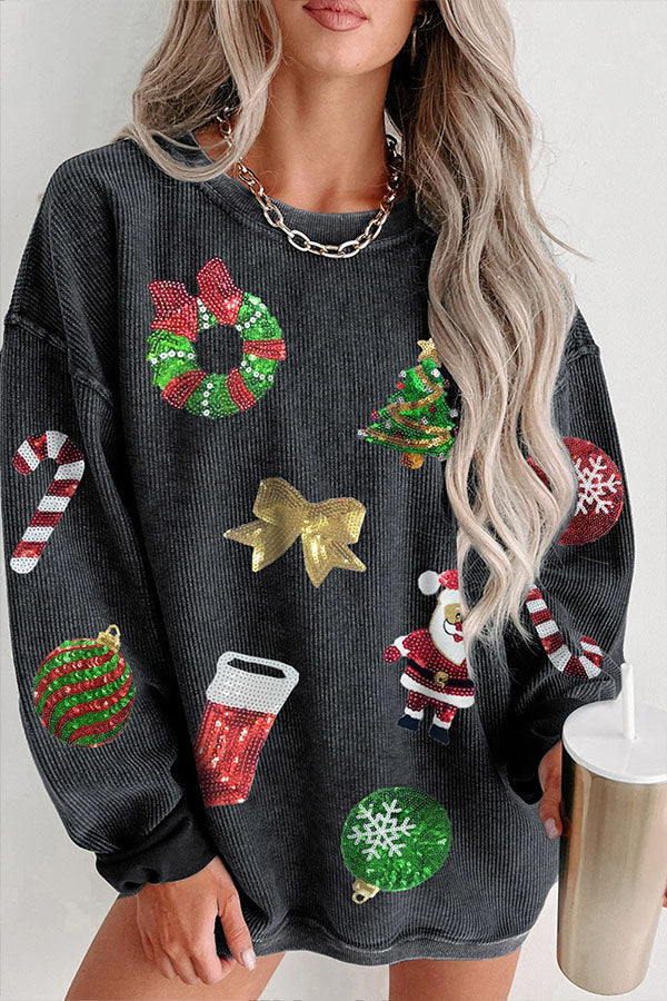Drune | Pailletten Weihnachtsgrafik Pullover Sweatshirt