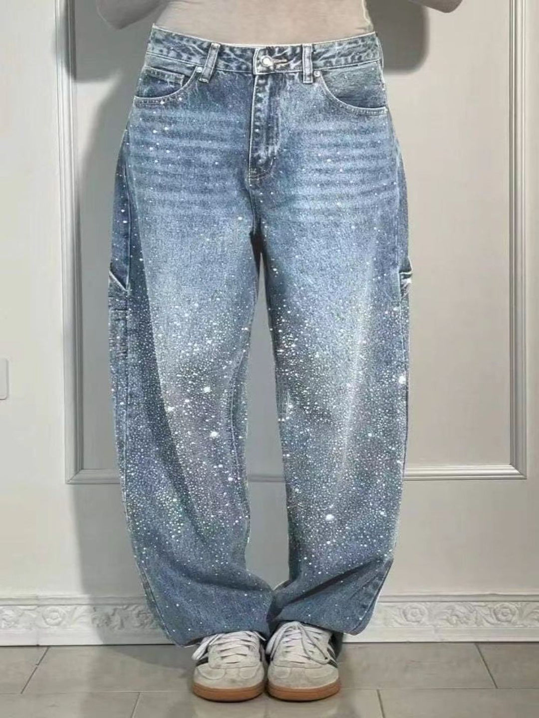 Drune | Damen Gewaschene Jeans Mit Strassdetails Im Weiten Schnitt