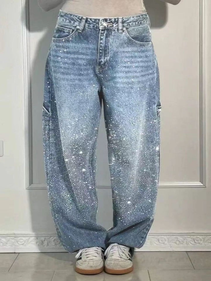 Drune | Damen Gewaschene Jeans Mit Strassdetails Im Weiten Schnitt