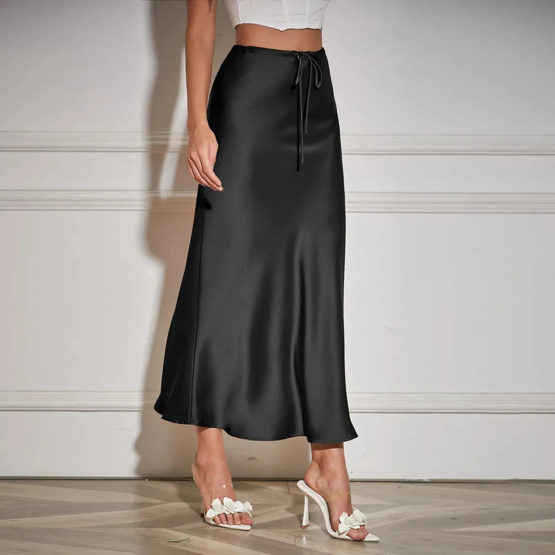 Drune | Schicke Herbst Hohe Taille Schnürung Satin Rock für Frauen