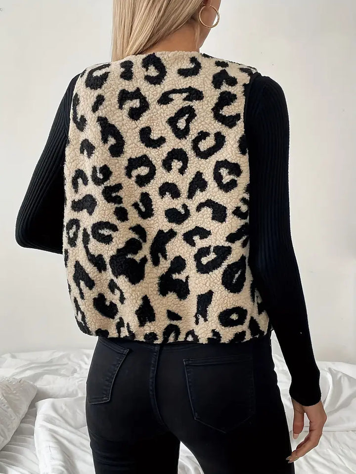 Drune | Ärmellose Weste aus Kunstpelz mit Leopardenmuster für Damen