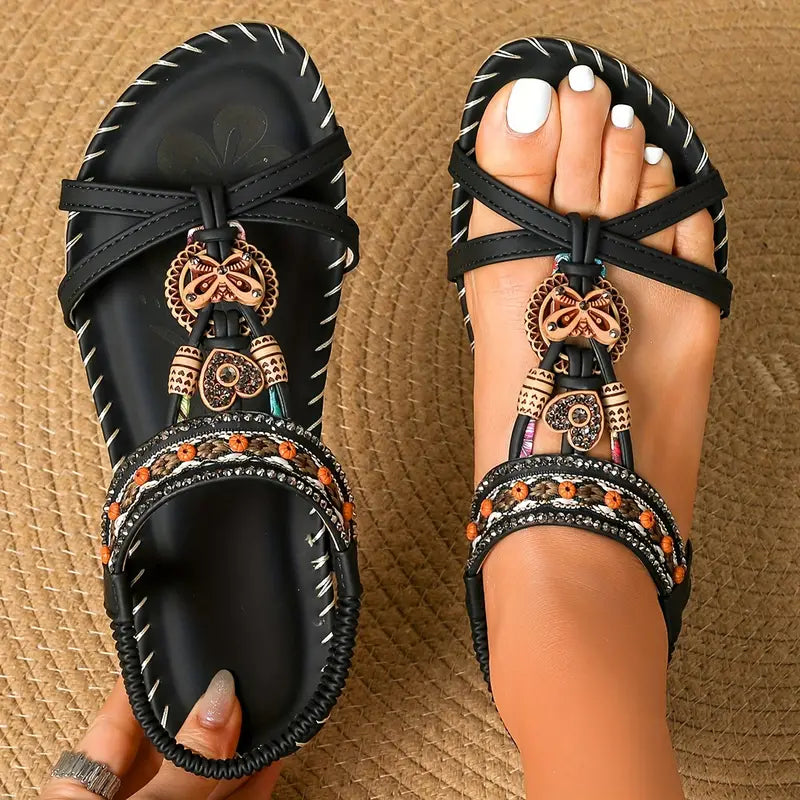 Drune | Elegante Orthopädische Sandalen Schmetterling Strass