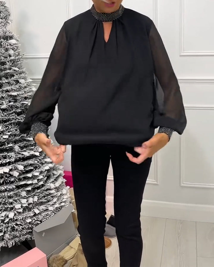 Drune | Bluse mit Einfarbigem Stehkragen und Patchwork Ausschnitt