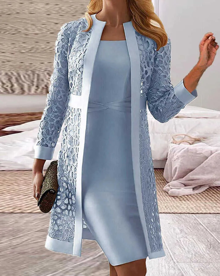 Drune Damen 2-teiliges Kleid-Set mit Spitzen-Cardigan