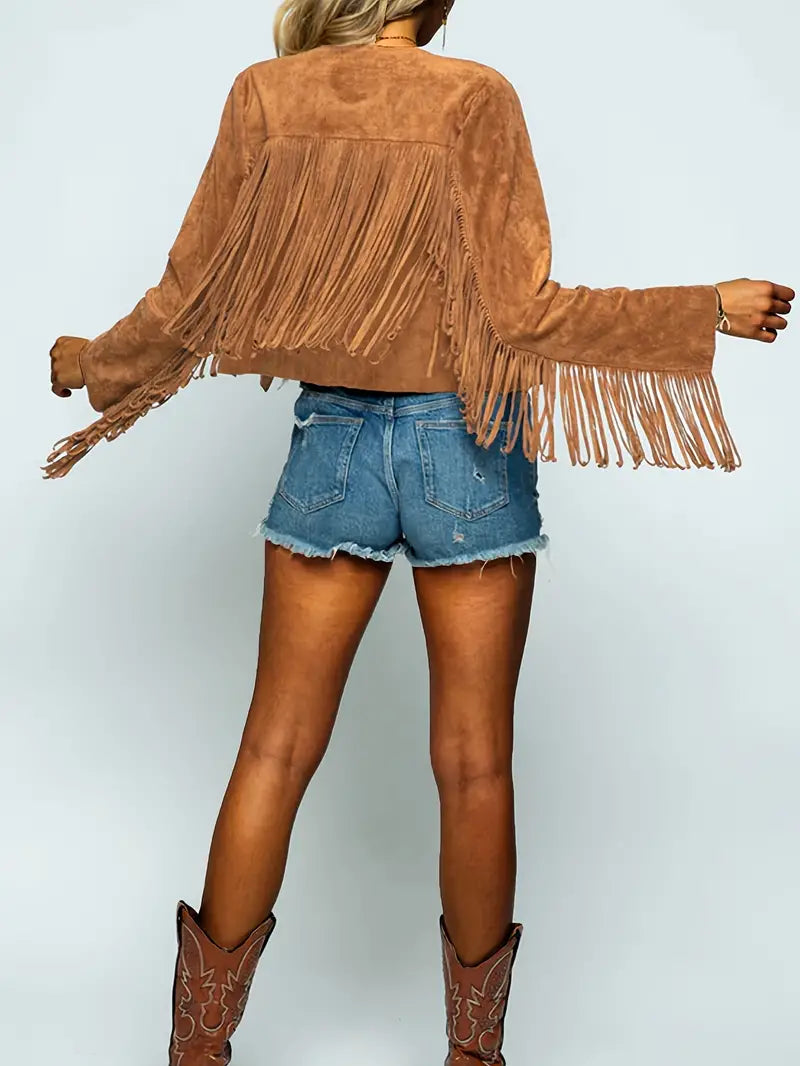 Drune | Offene Jacke mit Fransen Saum Im Wildleder Look