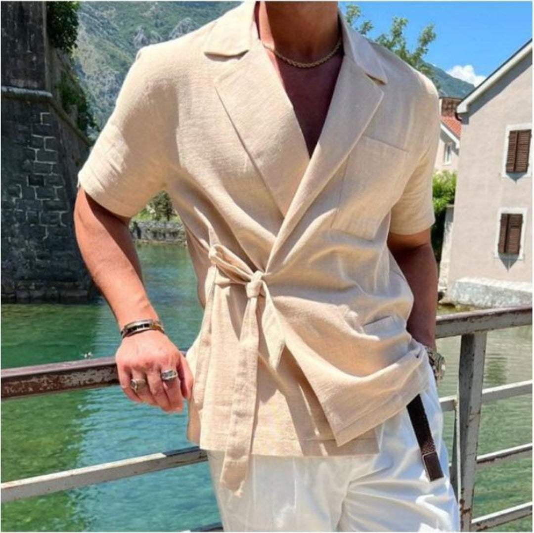 Drune | Leinen Anzug Revers Krawatte Hemd Jacke