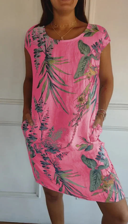 Drune | Damen Bedrucktes Baumwoll- und Leinenkleid