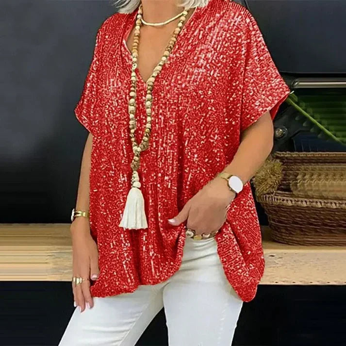 Drune | V-Ausschnitt Pailletten Bluse