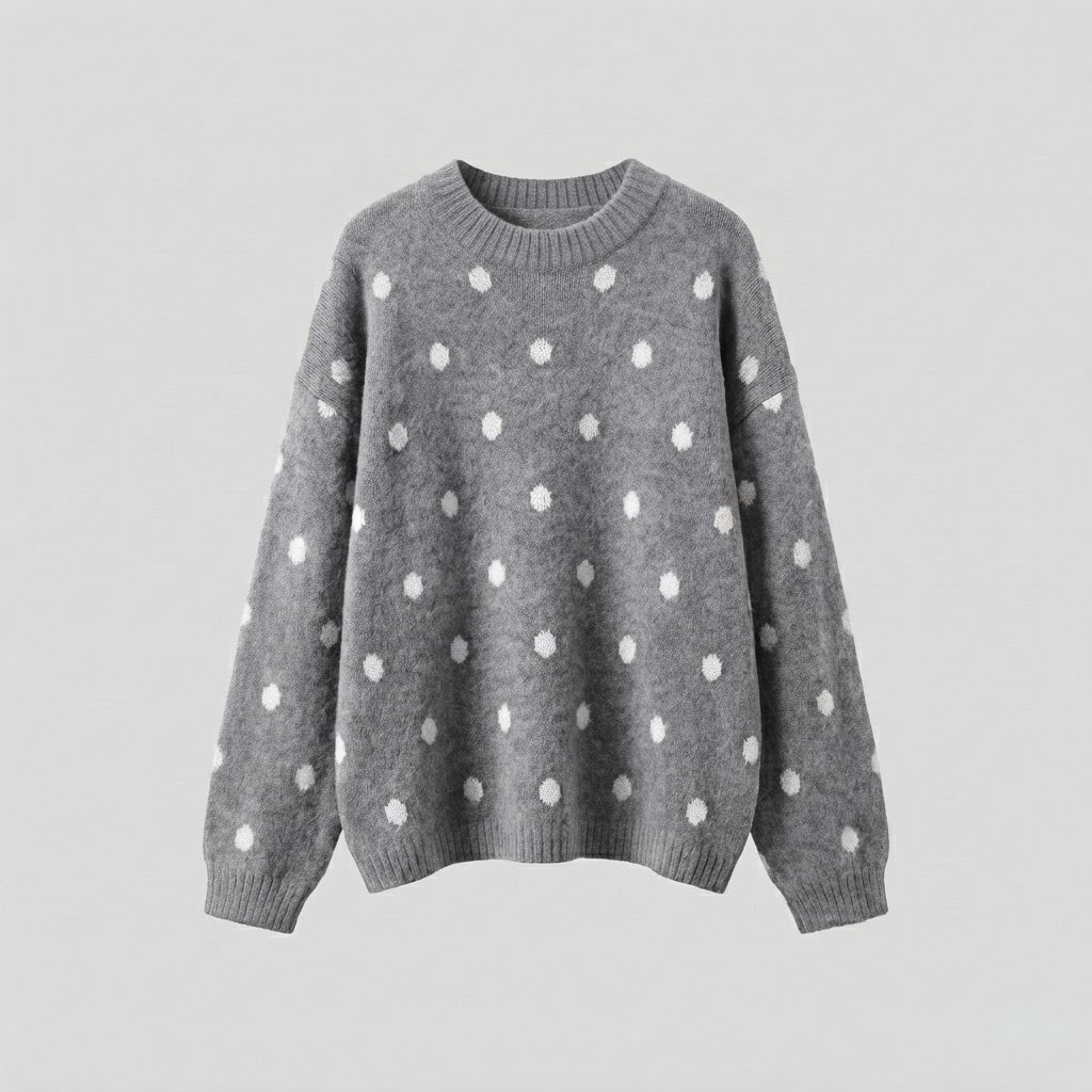 Damen Oversize Flauschpullover mit Tupfen, Rundhals und Raglanärmeln Drune