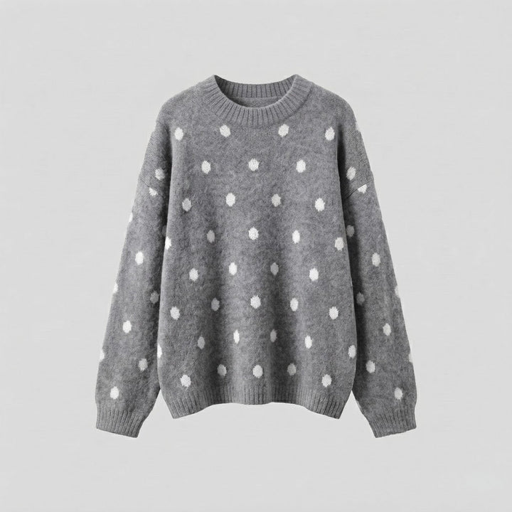 Damen Oversize Flauschpullover mit Tupfen, Rundhals und Raglanärmeln Drune