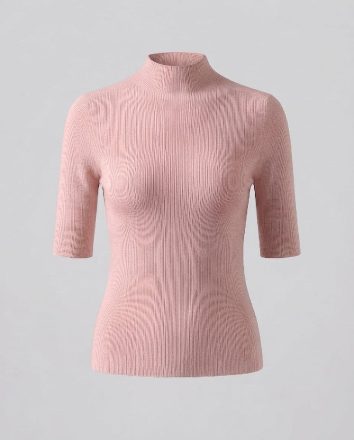 Damen Halbarm Feinstrickpullover mit kurzem Stehkragen und figurbetonter Passform Drune