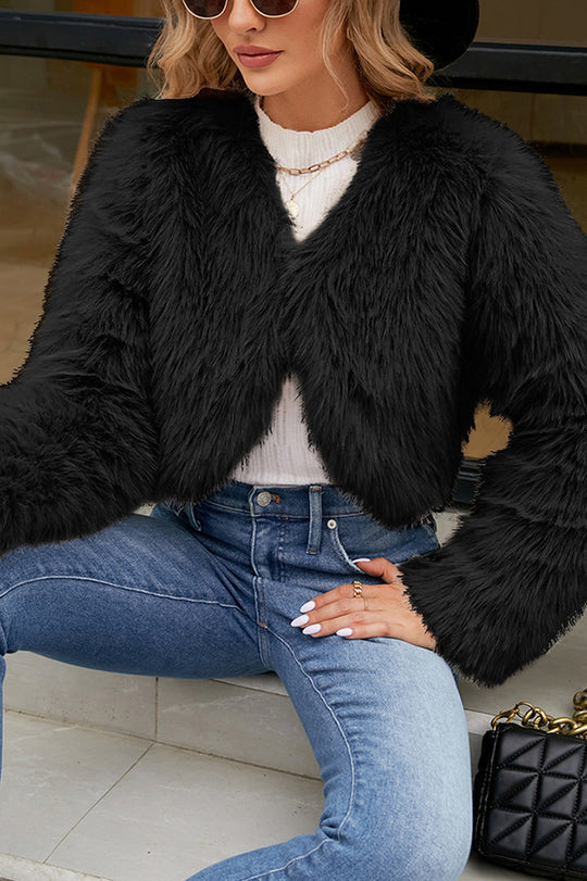 Drune | Lange Ärmel Kurze Lässige Kunstpelzjacke