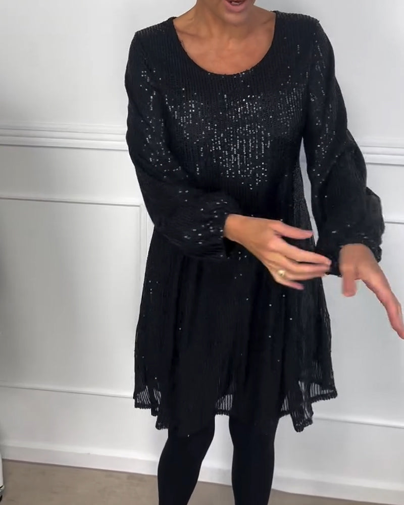 Drune | Elegante Laterne Ärmel Pailletten A-Linie