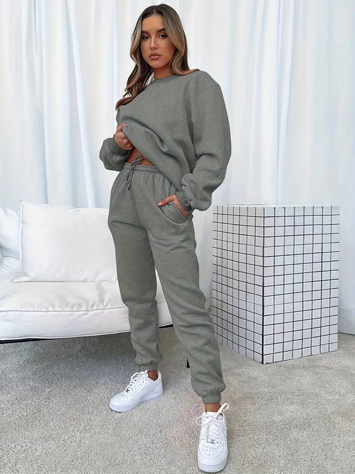 Drune Jogginganzug | Lässig weicher 2-teiliger Damenanzug mit Pullover und passender Hose