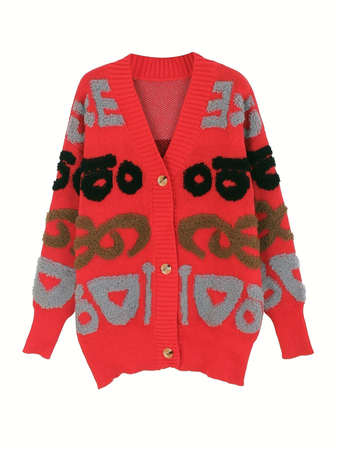 Drune | Buchstabenmuster Knopf Unten Strickjacke Für Damen - Perfekt für lässige Tage