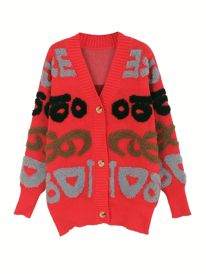 Drune | Buchstabenmuster Knopf Unten Strickjacke Für Damen - Perfekt für lässige Tage