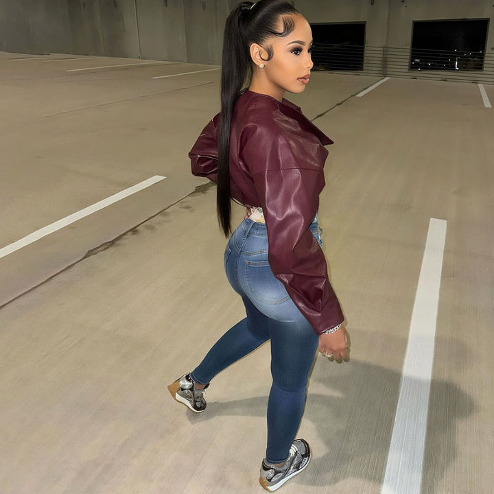 Drune | kunstleder cropped jack für damen - Romina