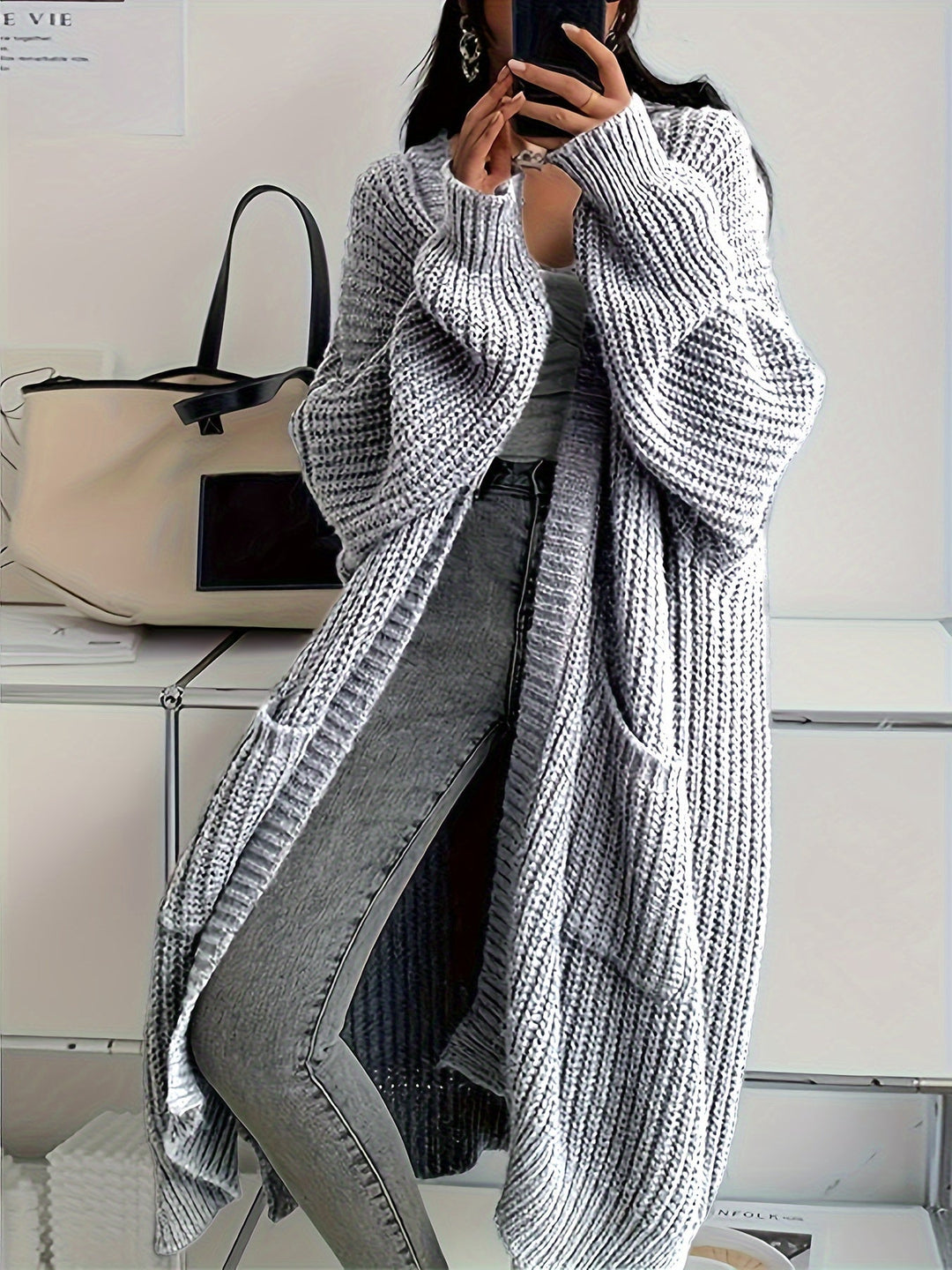 Drune | Lange Aufgenähte Taschen Wolle Strickjacke Für Damen - Perfekt für Alltag
