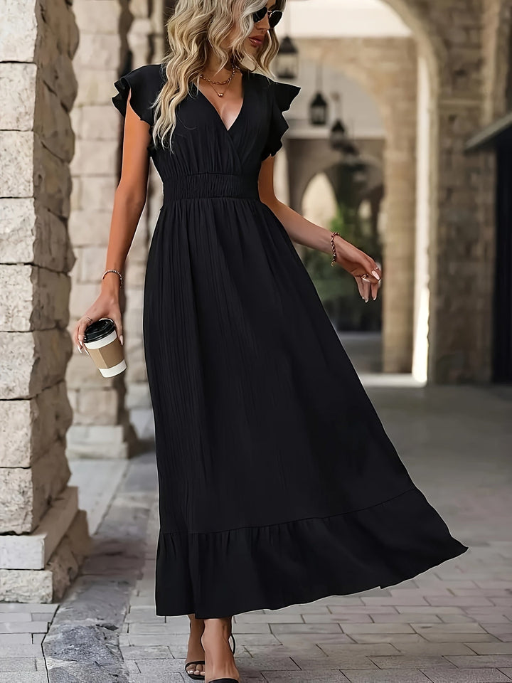 Drune | V-Ausschnitt Rüschenkleid mit Kurzen Ärmeln für Frauen