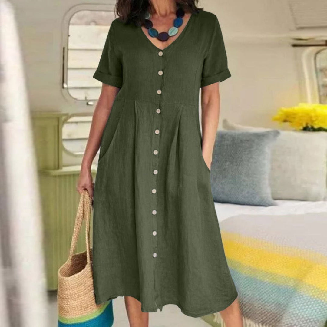 Drune | Lockeres Kleid aus Baumwolle und Leinen mit hoher Taille
