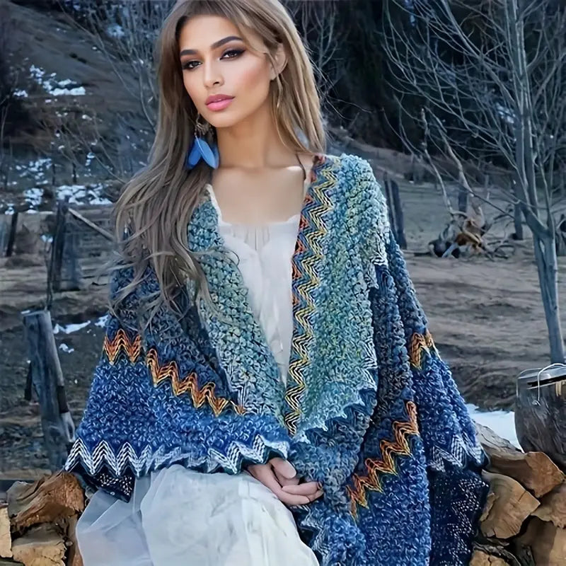 Drune | Vintage Wavy Striped Knitted Scarf Tassel Vest