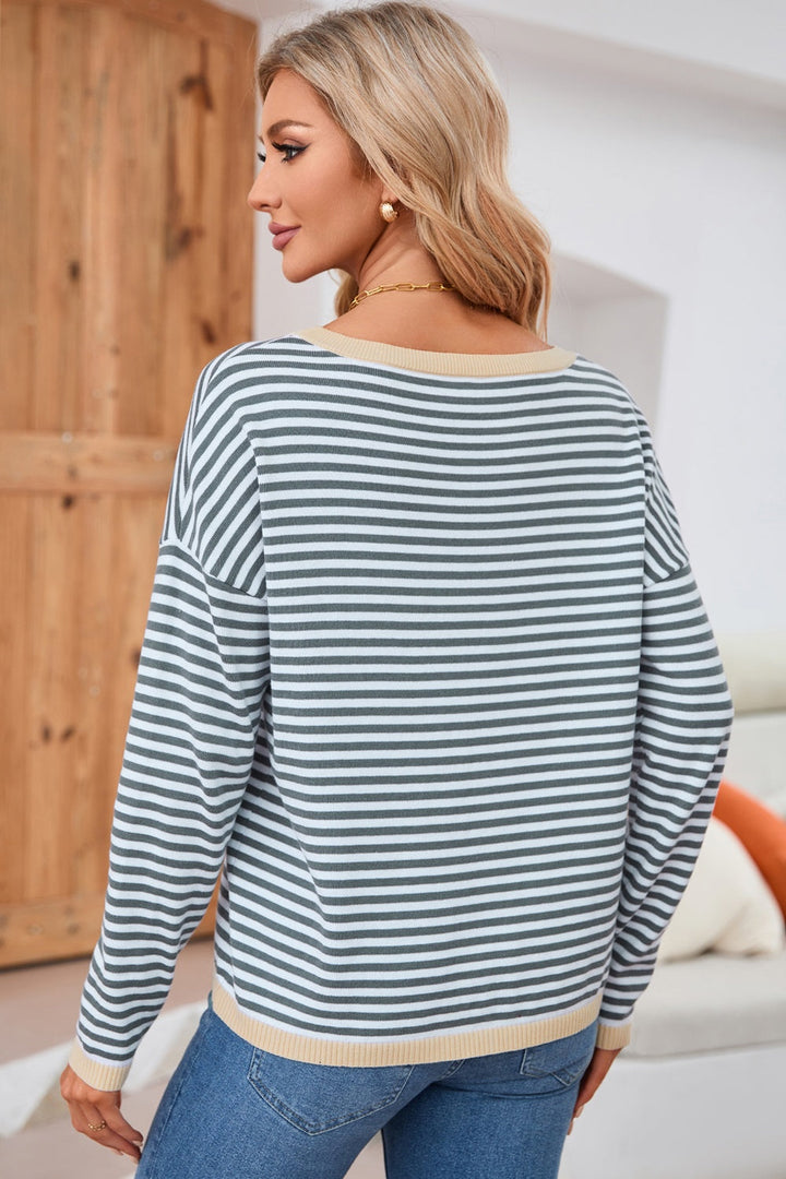 Drune | Gestreiftes Rundhals-Tropfschulter-T-Shirt